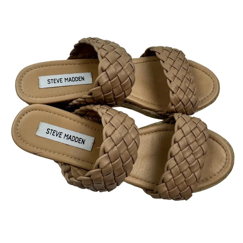 Steve Madden Zilda Braided Cork Wedge Slip On Platform Sandals Women's Size 9